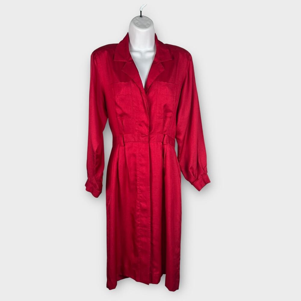 Leslie Fay Dress Womens 6 Red Button‎ Down Vintage 80s Secretary Retro Office